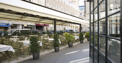 A wooden footbridge leads over a pond surrounded by rocks, tall grass and wild plants.
